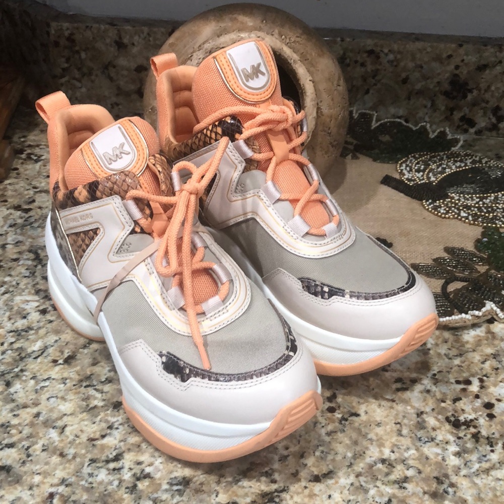 Michael Kors Olympia Python Embossed Trainers Siz… - image 1